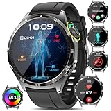 Marsyu Smartwatch Herren EKG+HRV/ΒΙυtｚυcker/Harnsäure/BMI Rund (48mm) 1,43' AMOLED Gesundheitsuhr mit Telefonfunktion, 24H Herzfrequenz SPO2 Blutdruck Körpertemperatur Apnoe Schlafmonitor Fitnessuhr