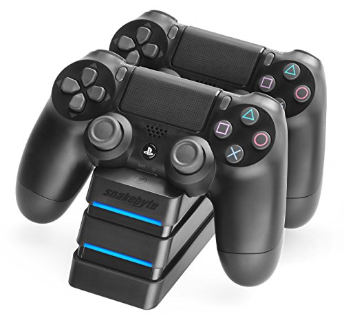 snakebyte PS4 TWIN:CHARGE 4 – schwarz – Ladegerät/Ladestation für PlayStation 4/ PS4 Slim / PS4 Pro Dualshock 4 Controller, Docking Station für 2 Gamepads inkl. MICRO USB Kabel, LED-Ladezustandanzeige