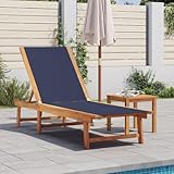 IKAYAA Sonnenliege Holz mit Tisch, 5-Fach Verstellbar, Gartenliege Massivholz Akazie und Textilene, Outdoor Liege, Garten Relaxliege Holzliege Blau