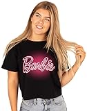 Barbie Cropped T-Shirt Womens Damen Neon Rosa Logo graue Oberseite
