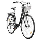 Multibrand Probike 28 Zoll City Fahrrad Shimano 7 Gang, Korb, Fahrrad-Licht, Damen, Herren geeignet ab 170-185 cm (Schwarz glänzend, 510)