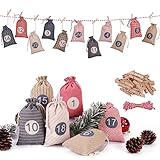 Adventskalender zum Selber Befüllen, Weihnachtskalender Selbstbefüllen Aufhängen, 24 Stoffsäckchen Selbst Befüllen Bastelset, Weihnachten Geschenksäckchen für Kinder Mädchen (Bunte Muster)