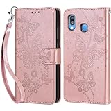 Tivenfezk Nadoli Handyhülle für Samsung Galaxy A40,Blumen Schmetterling Hülle PU Leder Klapphülle Klappbar Schutzhülle Handytasche Stoßfeste Brieftasche Flip Case Cover