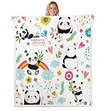 Wurfdecke 130x150cm Kawaii Panda Fleecedecke Niedlicher Regenbogen Riesenpanda Fuzzy Decke Mädchen Cartoon Blume Dschungel Tier Decke Floral Leaves Love Hearts Wildlife