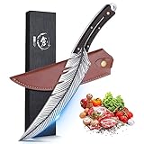 DRAGON RIOT Japanisches Messer, Profi Küchenmesser Scharf Grillmesser, Schönes Outdoor Messer mit Lederscheide Fleischmesser für Küche Camping Grill