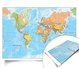 Maps International - Weltkarte – Seidenkunstpapier – gefaltetes Format – 84,1 cm (B) x 59,4 cm (H)