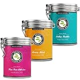 Alveus Premium Tee Set 3x 100g (Dose) - Morning Melody, Smiling Buddha & From Paris with Love – Grüner Tee Lose – Aromatisierte Kräutertee Mischung perfekt für Entspannung & Genuss – ca. 120 Tassen