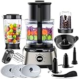 YASHE Multifunktionale Küchenmaschine, 11-in-1 Blender, Mixer, Zerkleinerer, Entsafter und Teigmaschine mit 2,5L Schüssel & 1,5L Mixbehälter, 1300W, 3-Gang, Pulsfunktion, Sicherheitsverriegelung