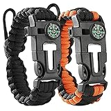 Flintronic Paracord Survival Armband Kit, 5-in-1 Überlebensarmband Set, Feuerstarter aus Feuerstein und Stahl+100-dB-Pfeife+Basiskompass+Mini-Säge+Wasserdichtes Paracord in Militärqualität