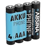 ABSINA 4X NiMH Akkus für Telefon Gigaset Mobilteil wiederaufladbar 800 mAh - Akku für Gigaset A415 750mAh - 750 mAh Akku Batterien AAA für Telefon Gigaset A400 A415, C300 C430, C475 C530, CL660HX