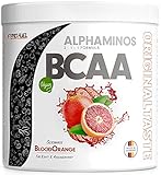 BCAA Pulver 300g Blutorange, TESTSIEGER Alphaminos BCAA 2:1:1 Drink, unfassbar leckerer Geschmack, Essentielle Aminosäuren Leucin, Isoleucin & Valin, 100% vegan - Top Löslichkeit - Laborgeprüft