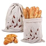 MXTIMWAN 2 Stück Leinen Brotsack Zum Frischhalten Mit Kordelzug - Wiederverwendbarer Zuziehbeutel für Brot, Obst und Gemüse - 29×40 cm