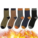 HUANZHI Herren-Thermo-Socken mit mittlerer Wade, Baumwoll-Winter-Thermo-Crew-Socken, Business-Socken mit mittlerer Wade (Mischen,5 Paare)