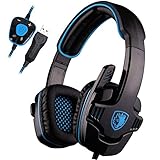 SADES SA901 7.1 Surround Sound Stereo Professionelle PC USB Gaming Headsets Stirnband Kopfhörer mit Mikrophon Tiefe Bässe Over-The-Ear-Lautstärkeregler für PC Gamers blau