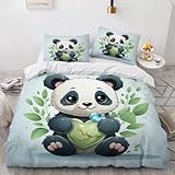 Panda Bettwäsche 135x200cm mit Reißverschluss 3D Druck Tiere Süß Bettbezug 3 teilig flauschig weich Mikrofaser Bettwäsche Set mit 2 Kissenbezug 80x80cm