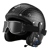 Bluetooth Motorradhelm mit ECE, Jethelm Retro Halbschalenhelm Motorradhalbhelm mit Schutzbrille, Chopper Helm Scooter-Helm Offenem Helm, mit Sonnenblende Herausnehmbares Futter A,L