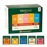 VAHDAM, Chai Tee Probierset (5 Geschmacksrichtungen, 20 Stück) Indische Masala Chai Teemischungen | Langblättrige Chai Teebeutel | Tee Sortiment, Geschenke Für Frauen Und Männer