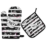 Ofenhandschuhe mit 1 Topflappen, Mops-Motiv, Küchenhandschuhe hitzebeständig zum Kochen, Grillen