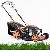 TOP CUT Rasenmäher Benzin mit Antrieb Motor Loncin 196cm³ - Schnittbreite 56cm - Korb 62L - Mulchmäher - 2Stk. Messer - Waschen der Hülle - 1-Liter-Tank - Seitlicher Grasauswurf - Benzin Rasenmäher