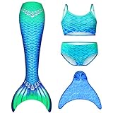 FOLOEO Meerjungfrauenflosse Mädchen Meerjungfrau Flosse mit Bikini Set und Monoflosse für Kinder（4 Stück Set）