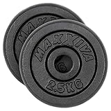 MAXXIVA Hantelscheiben 2er Set Gewichtsplatte je 2,5 kg 100% Gusseisen schwarz 5 kg Fitness Krafttraining Bodybuilding Workout Gewichtheben Reha