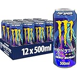 Monster Energy Lewis Hamilton Zero - koffeinhaltiger Energy Drink mit erfrischendem Pfirsich-Nektarinen Geschmack - ohne Zucker und ohne Kalorien - in praktischen Einweg Dosen (12 x 500 ml)