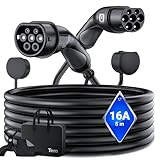 Tera EV Ladekabel Typ 2: 3,6KW 16A 5Meter 1-Phasen Typ 2 zu Typ 2 Mennekes IP55 Schnellladen Ladekabel Elektroauto Typ 2 für E-Auto EV/PHEV Deutsche Bedienungsanleitung DC-16A-5 Schwarz