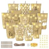 Papiertüten Adventskalender Selber Befüllen Adventskalender Tüten: Lichterkette + Adventskalender zum Befüllen, DIY Adventskalender Adventstüten Weihnachtstüten Geschenktüten Weihnachten