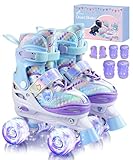 Rollschuhe Kinder Verstellbar Mädchen Rollerskates, Größe 26-37 Mit 6er Kinder Protektoren Set und Led Leuchtenden Rädern für Mädchen1 Pair