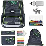 Herlitz Schulranzen Jungen Mädchen Tornister Kinder Ranzen Schultasche Schulmappe Schule leicht mit gefülltem Mäppchen Loop Plus, 8 Teile Set +efk v (Dragon Tale 7445 (Drache))