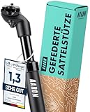 AARON Spring Federsattelstütze mit 27,2 mm Durchmesser | Gefederte Aluminium Sattelstütze mit 350mm Länge | Fahrrad Sattelstütze gefedert für E-Bike, MTB, Trekking Citybike u.v.m. schwarz