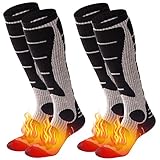 NOVAYARD 2 Paar Merino Wolle Skisocken kniehohe Thermosocken Warme Kompressionssocken Snowboardsocken für Wandern Winter Schneejagd(Schwarz,L)