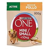 Purina One Mini Active für Hunde unter 10 kg, Kroketten mit Huhn und Reis, 8 Packungen à 800 g