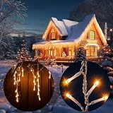 Monzana® Lichterkette 600 LED Außen Innen 20m Regenlichterkette Lichtervorhang Eisregen Fenster Deko Weihnachten Beleuchtung Warmweiß