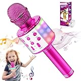 Hayruoy Bluetooth Karaoke Mikrofon Kinder, Drahtloses LED Karaoke Mikrofon mit Lautsprecher Tonaufnahme für Party Podcast Familie, Kompatibel mit Android IOS PC - Geschenke für Erwachsene und Kinder