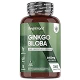 Ginkgo Biloba 6000mg & Sibirischer Ginseng 600mg - 365 vegane Tabletten für 1 Jahr - Flavonglykoside & Terpenlactone - Gingko Extrakt 50:1 & 25:1 - Frei von Ginkgolsäure - WeightWorld