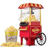 Popcornmaschine Heissluft - HOUSNAT Retro Klein Popcorn Maker -Fettfreies Ölfreies & Gesunder Maïs Snack - 1200W Popcorn Maschine für Zuhause - Filmabend & Weihnachten - Rot