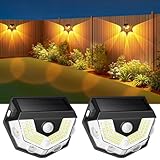 Solarlampen für Außen mit Bewegungsmelder, 2 Stück Super Helle Solar Wandleuchte Aussen Garten 3 Modi IP65 Wasserdicht Solarleuchten Außen für Garten Zaun Hof Wand, Warmes und Weißes Licht