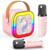 Karaoke Maschine für Kinder mit 2 Mikrofonen, kabelloser Bluetooth-Lautsprecher, Einhorn Geschenke für Mädchen, für 3-12 jährige Mädchen, Geburtstagsgeschenke, Mikrofon für Kinderspielzeug