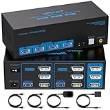 8K60Hz HDMI+2 Displayport KVM Switch 2 PC 3 Monitore USB3.0 KVM-Switches 3 Ports mit 4 USB-Anschlüssen Für 2 Computer Unterstützung von Extended&Copy Mode mit Desktop Kabel Controller und 2 USB-Kabeln