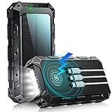 Power Bank 49810mAh, Wireless Solar PowerBank, Tragbares Schnellladegerät Mit Integriertem Kabel, 7 Ausgänge/2 Eingänge, Mit Taschenlampe/LED-Anzeige Für Smartphone