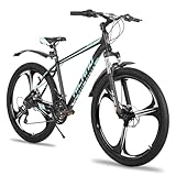 Hiland 26 Zoll Mountainbike MTB mit Aluminiumrahmen Scheibenbremse Federgabel 3 Speichenräder für Jugendliche Fahrrad Herren Damen Jungen Mädchen Schwarz Blau