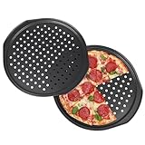 Vebulon 2er Set Pizzablech Rund 14 Inch - Edelstahl Backblech Gelocht Antihaft für Knusprige Pizza, Flammkuchen, Brot und Kuchen