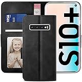 YATWIN Handyhülle für Samsung Galaxy S10 Plus Hülle, Klapphülle Samsung S10 Plus Premium Leder Brieftasche Schutzhülle [Kartenfach] [Magnet] [Stand] Handytasche Case für Samsung S10 + Plus, Schwarz