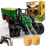 PENGBU RC Ferngesteuerter Traktor Ferngesteuert, Traktor Spielzeug ab 3 4 6 Jahre, Trecker Ferngesteuert mit Fernbedienung，Anhänger und Licht ab 3 4 6 Jahre， Weihnachten Geschenk für Kinder Jungen