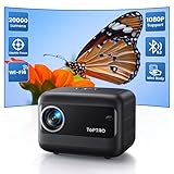 Mini Beamer【Elektrischer Fokus】 Tragbarer Projektor Full HD 1080P，20000Lumen WiFi Bluetooth Klein Beamer, TOPTRO Beamer mit ±40° Vertikale Korrektur, Zoom für TV Stick/Phone HDMI USB
