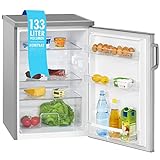Bomann® Kühlschrank ohne Gefrierfach mit 133L Nutzinhalt und 3 Ablagen, Kühlschrank klein mit Gemüsefach & wechselbarem Türanschlag, Tischkühlschrank leise mit LED Innenbeleuchtung - VS 2195.1 inox