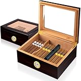 Slege Zigarren Humidore, Humidor-Zigarren, Spanische Zeder Hölzerne Zigarrenbox,mit Humidor Befeuchter,Hygrometer,Teiler,Männer Geschenk Zigarren Zubehör(30-50 Zigarren) Schwarz