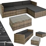 tectake Polyrattan Lounge inkl. Sitzkissen, Rückenkissen und Glastisch, Balkon Möbel, Lounge Gartenmöbel Set für die Terrasse, den Balkon oder den Garten - Natur