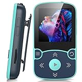 AGPTEK MP3 Player Bluetooth 5.3 Sport 32GB mit 1,5 Zoll TFT Farbbildschirm, Mini Musik mit Clip, Unterstützt bis 128GB SD Karte, mit unabhängiger Lautstärketaste, FM Radio, Schrittzähler, Blau